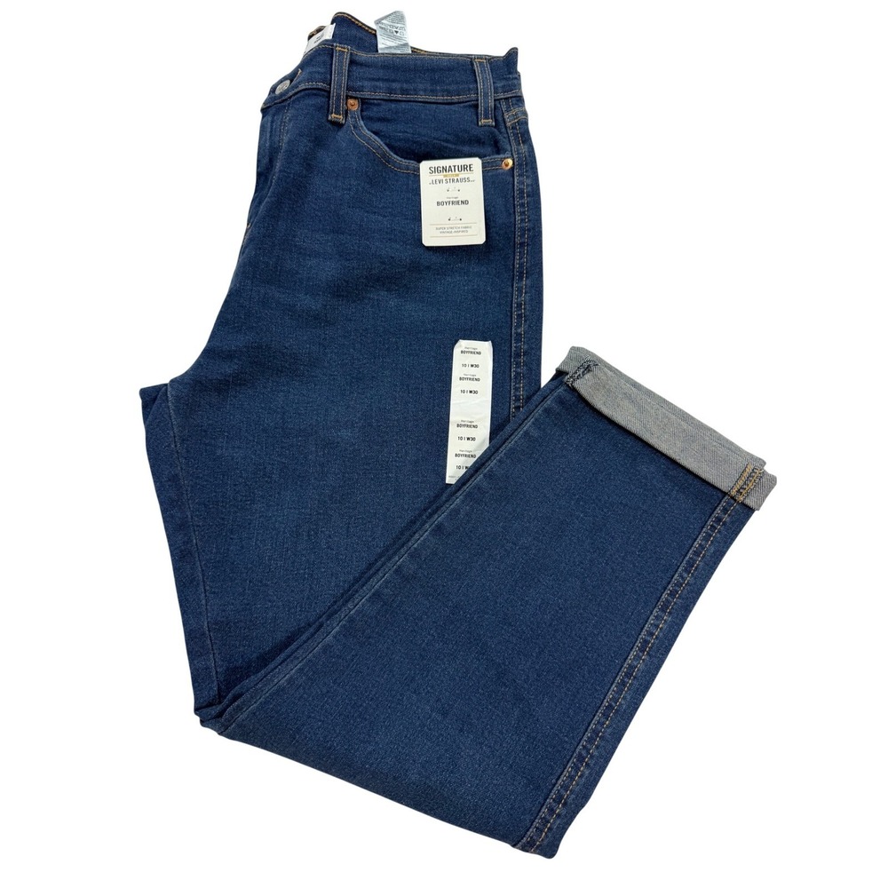 Signature by Levi Strauss Boyfriend Jeans Womens 10 Blue NWT Heritage Stretch